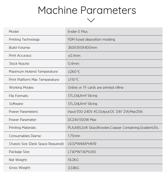 Ender-5 Plus 3D Printer parameters