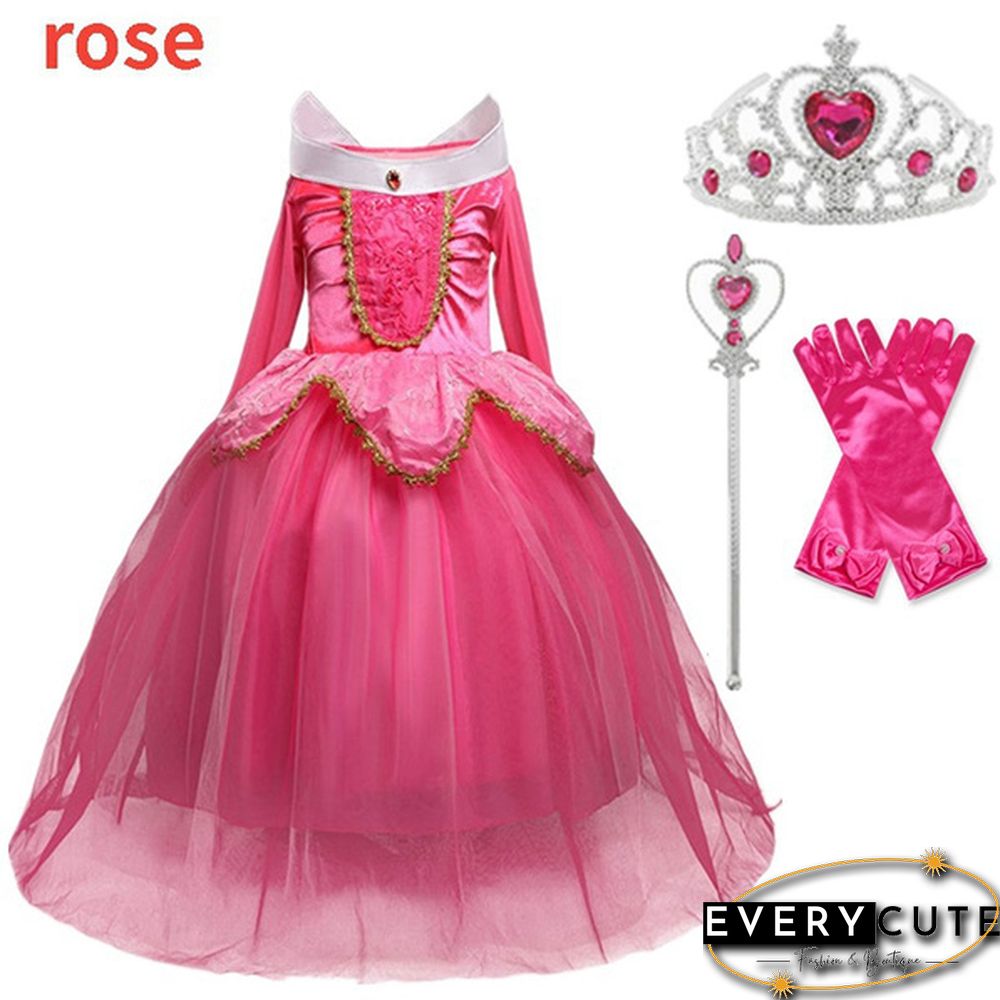 17 Styles Fancy Halloween Princess Cosplay Costume 4pcs Outfit with Accessories for 3-10 Years Kids Girls