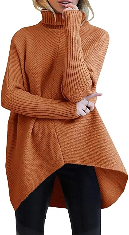 Wongn Wongn Winter Women Irregular Hem High Collar Jumper Long Sleeve Knit Sweater Woman
