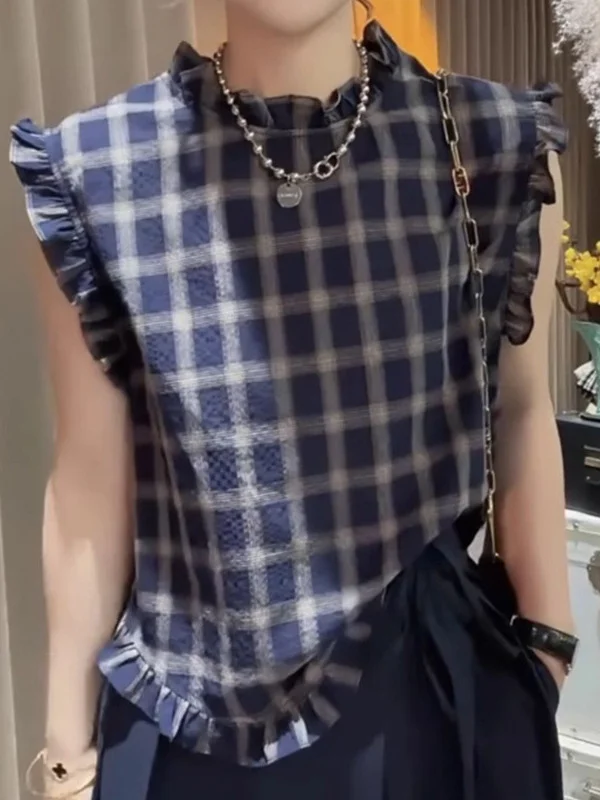 Athvotar Athvotar Thin Shirt In The Lattice Wood Ear 2025 Summer Large-Size Hong Kong Version Of The Unique Retro Thin Top