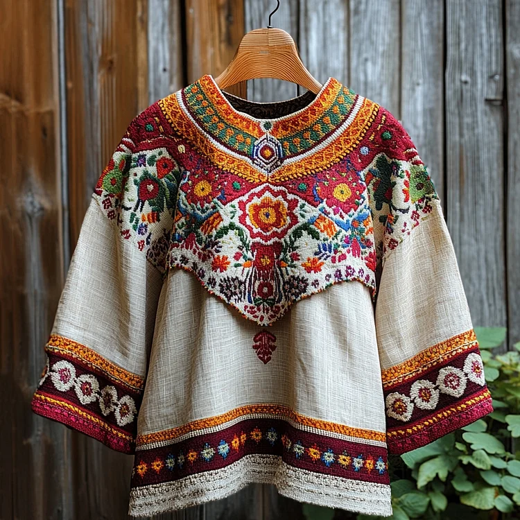 Women's Greenland Embroidery Ethnic Style Flower T-shirt