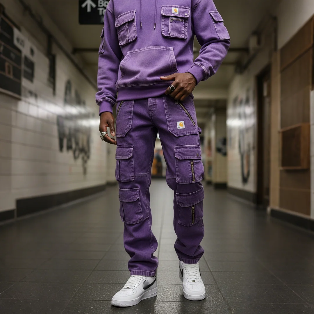 Street Style Multi-functional Multi-pocket Multi-zipper Retro Washed Cargo Trousers