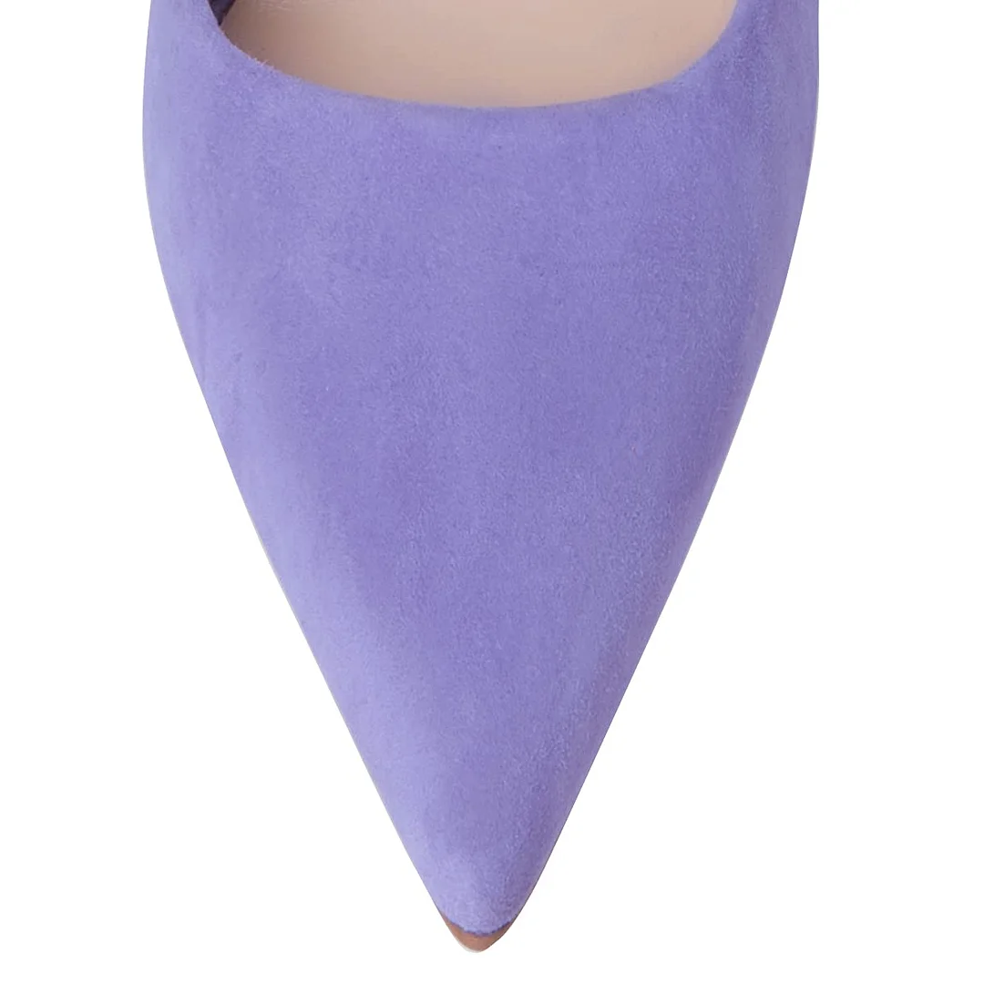 YDN Classic Purple Vegan Suede Flared Heel Pointed Toe Pumps Shoes