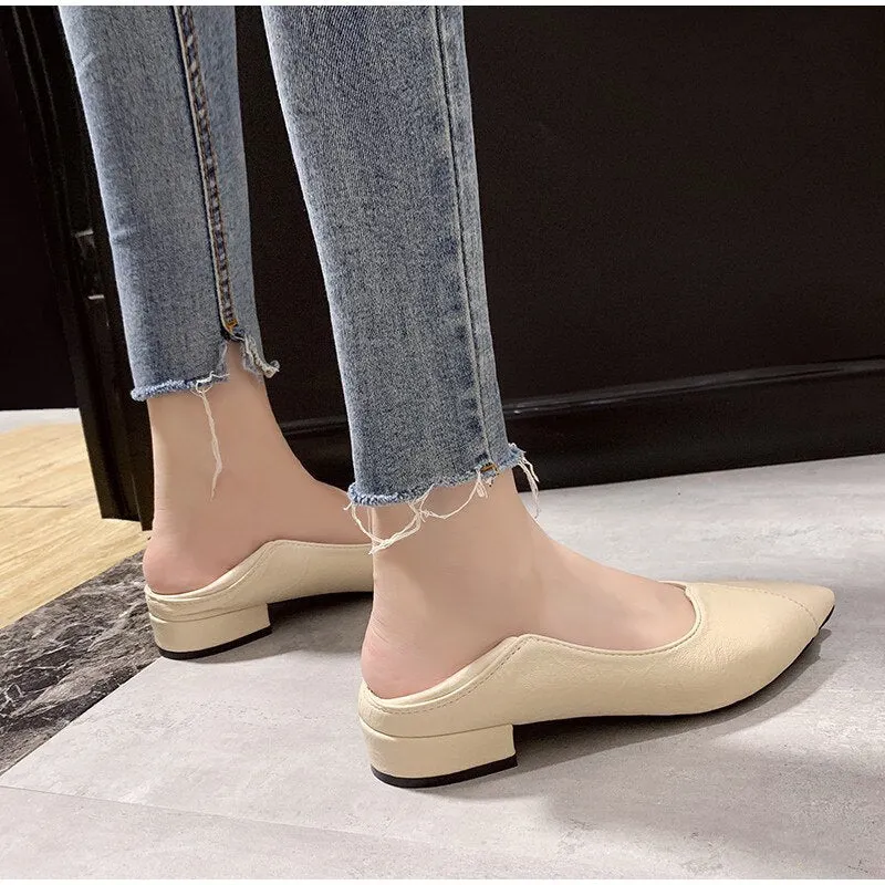 Women's Pumps Low Heels Comfort Female Slip On Shoes Office Pu Leather Waterproof Woman Pointed Toe Shoe Ladies Footwear New