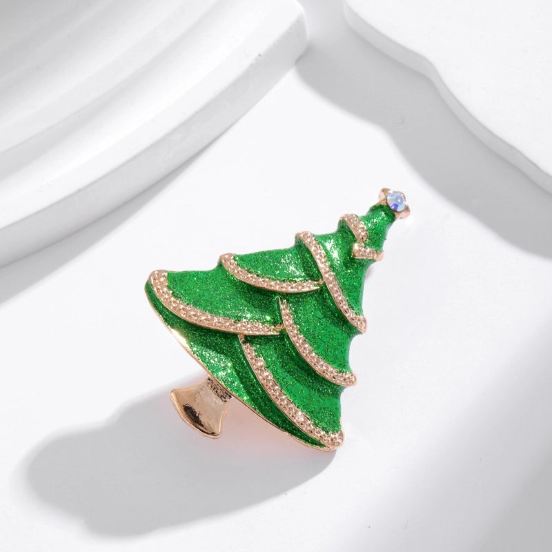 Cute Pin Christmas Tree Zinc Alloy Enamel Plating Inlay Rhinestones Unisex Brooches