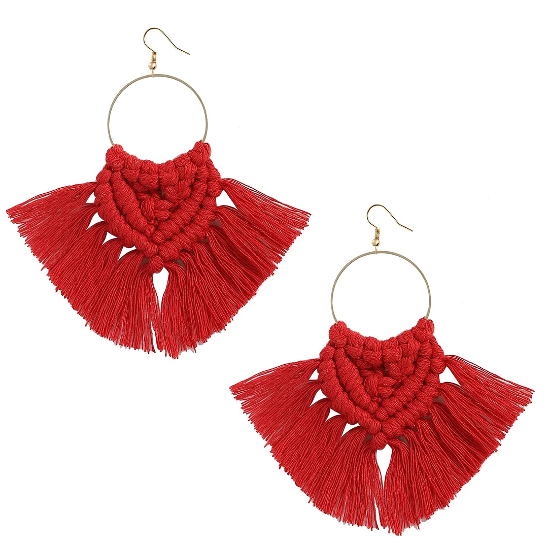 Dvacaman Boho Weave Macrame Earrings Triangle Ethnic Feather Fringe Tassel Earrings Bridesmaid Gifts Wedding Jewelry Accessories