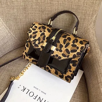 2021 Leopard Crossbody Bags For Women with Zipper Decoration Ladies Chain Handbags And Purses Patent leather Small Shoulder Bag