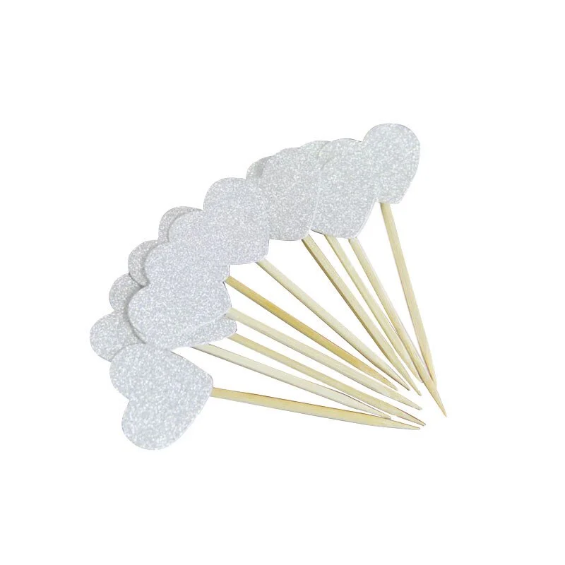 40pcs Multicolor Heart Shaped Cupcake Cake Topper Sticker Flag for Baby Shower Wedding Birthday Party Home Decoration Supplies