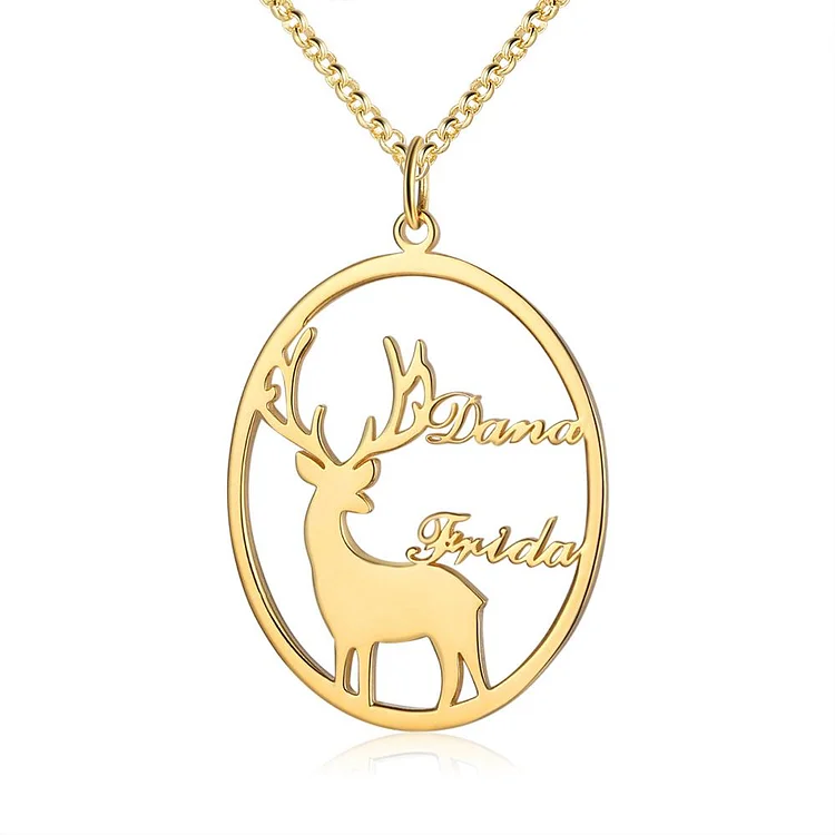 Collier Prénom Personnalisé Cerf Noël 2 Prénoms