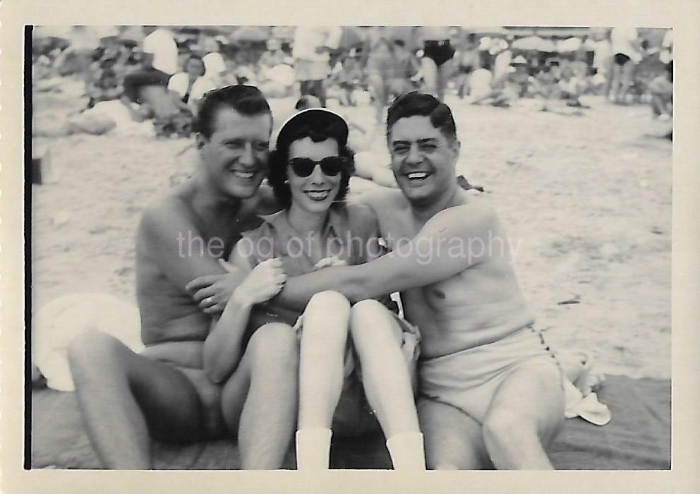 Found Photo Poster paintinggraph bw BEACH PORTRAIT Original Portrait 40's 50's 19 20 F