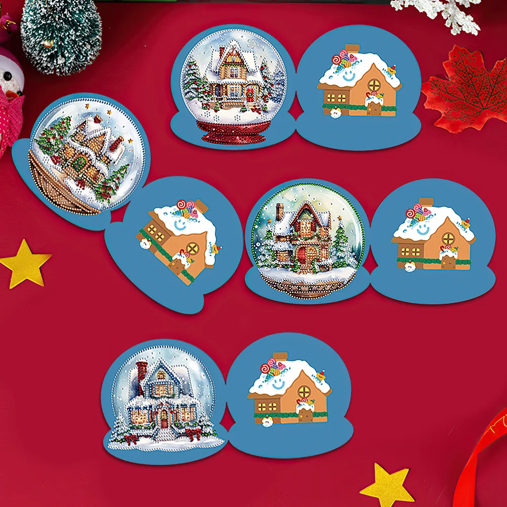 5pcs Xmas Christmas Cottage Special Shape Diamond Drawing Card Diamond Card【With White Envelope】