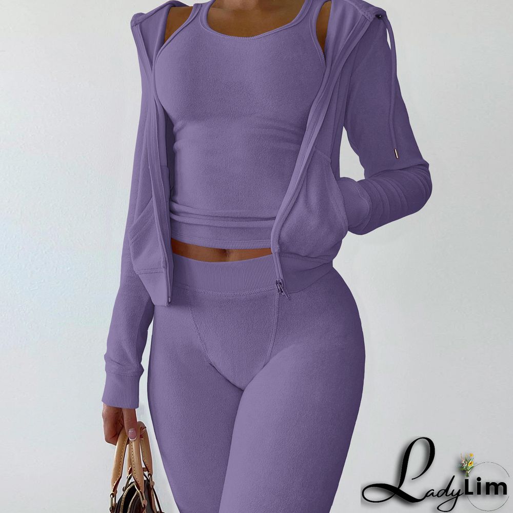 Women's Autumn/Winter Fleece Vest Hooded Three-Piece