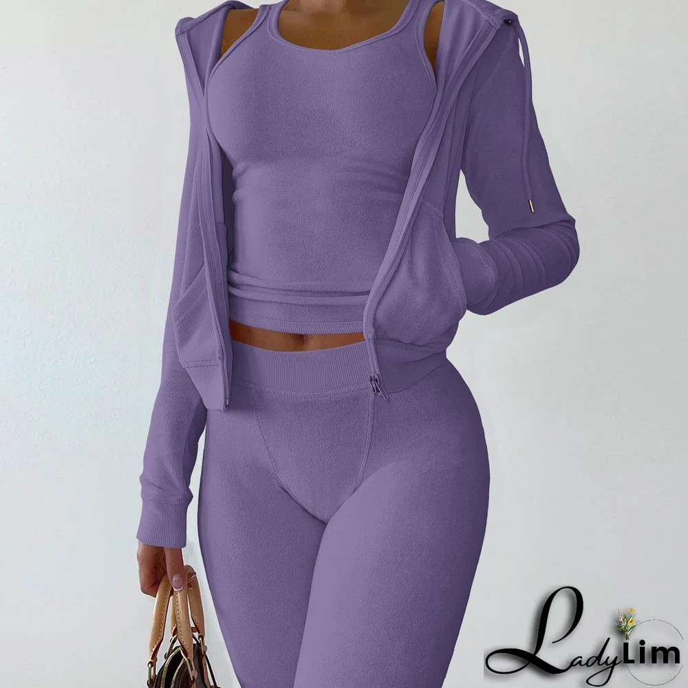 Women's Autumn/Winter Fleece Vest Hooded Three-Piece