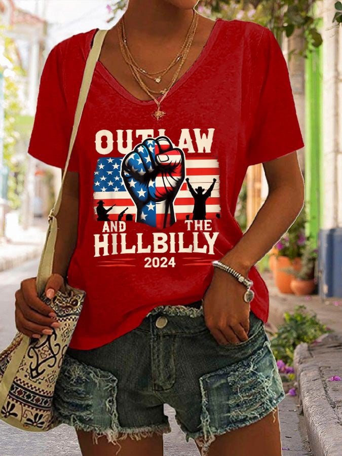 Women's The Outlaw and The Hillbilly Print V-Neck T-Shirt