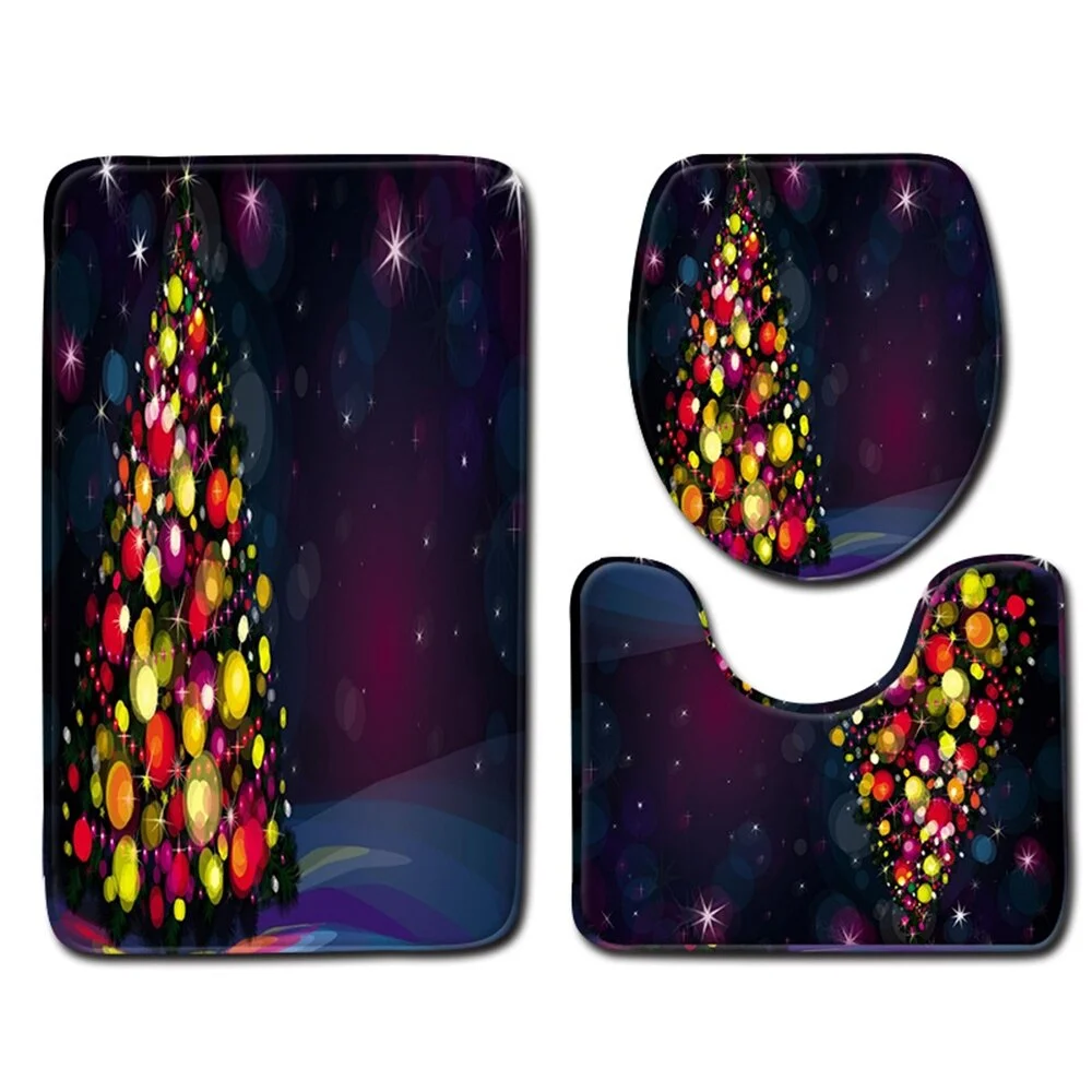 Christmas Toilet seat Cover 3pcs Set Bathroom Mat Home  Absorbent Door mats washroom Decoration Carpet Printing Flannel Rug