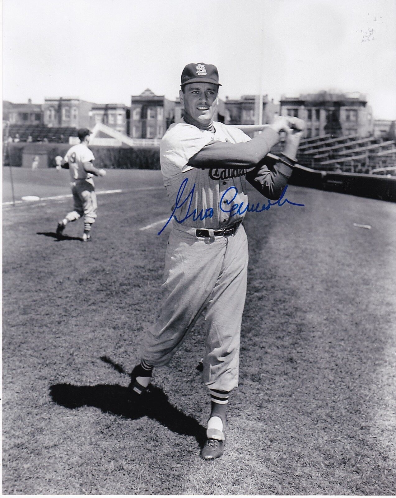 GINO CIMOLI ST. LOUIS CARDINALS ACTION SIGNED 8x10