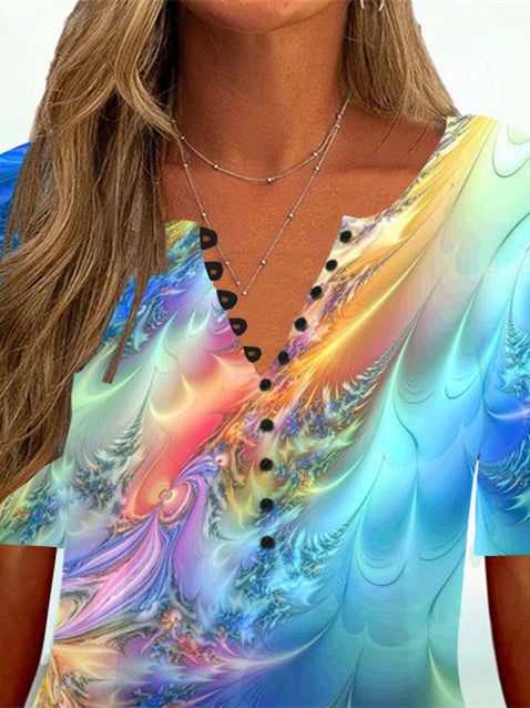 Women Half Sleeve V-neck Solid Color Dress