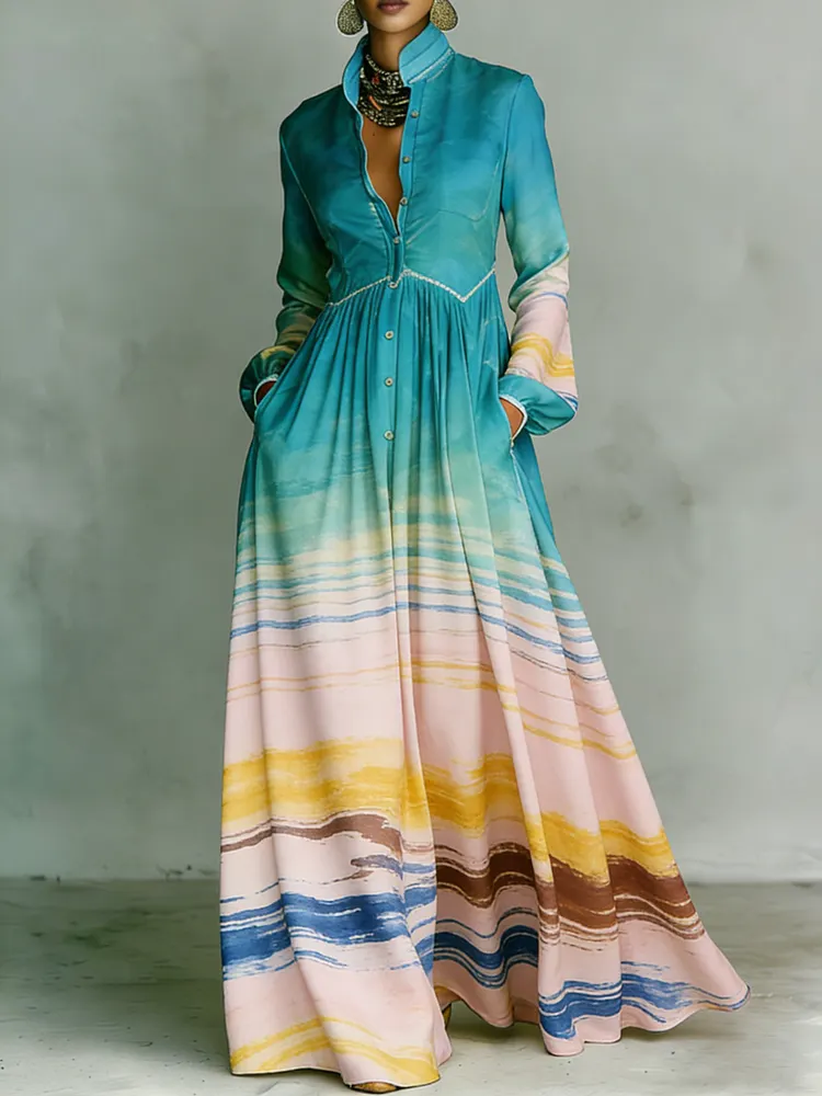 Women's Printed Elegant Romantic Vacation Medium Sleeve Maxi Dress