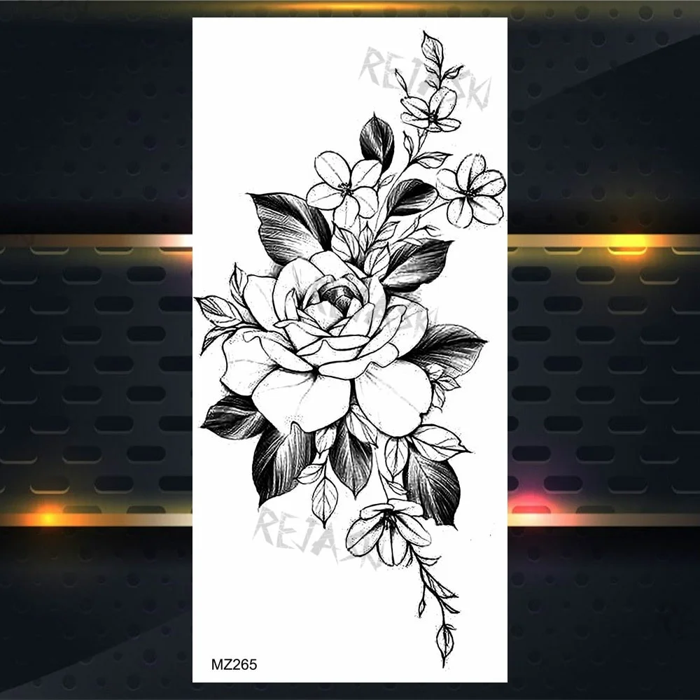 Sdrawing Rose Jewelry Water Transfer Tattoo Stickers Women Body Chest Art Temporary Tattoo Girl Waist Bracelet Flash Tatoos Flower