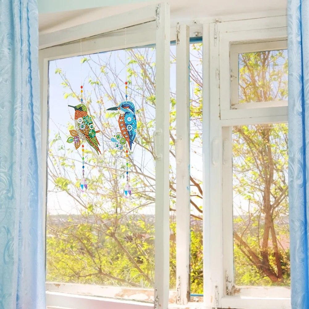 2pcs Crystal Light Catcher Diamond Painting Hummingbird Hanging Decor(Double-Sided)