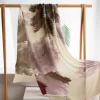 Purple Brown Forest Green Floral Painting Women's Shawl Scarf