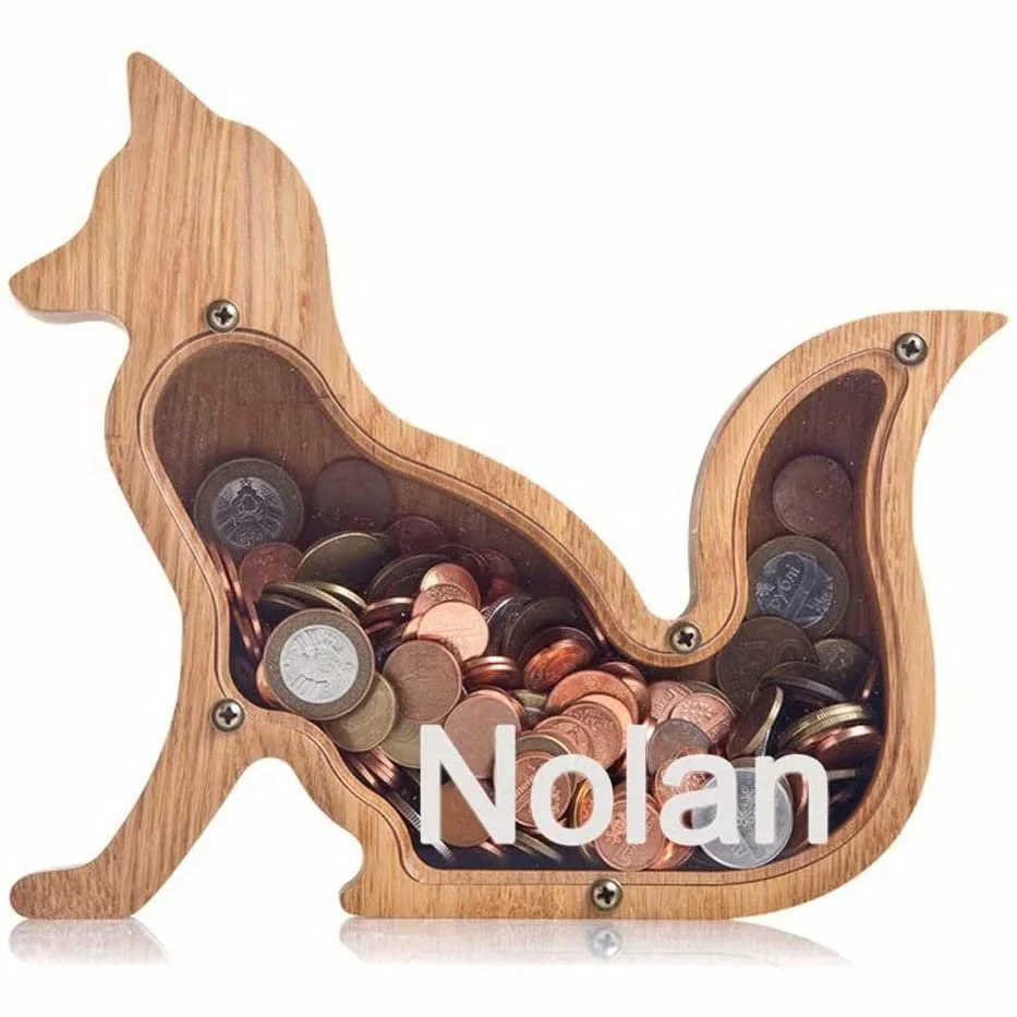 Piggy bank for kids Personalized coin bank organic Wooden home adventure nursery decor