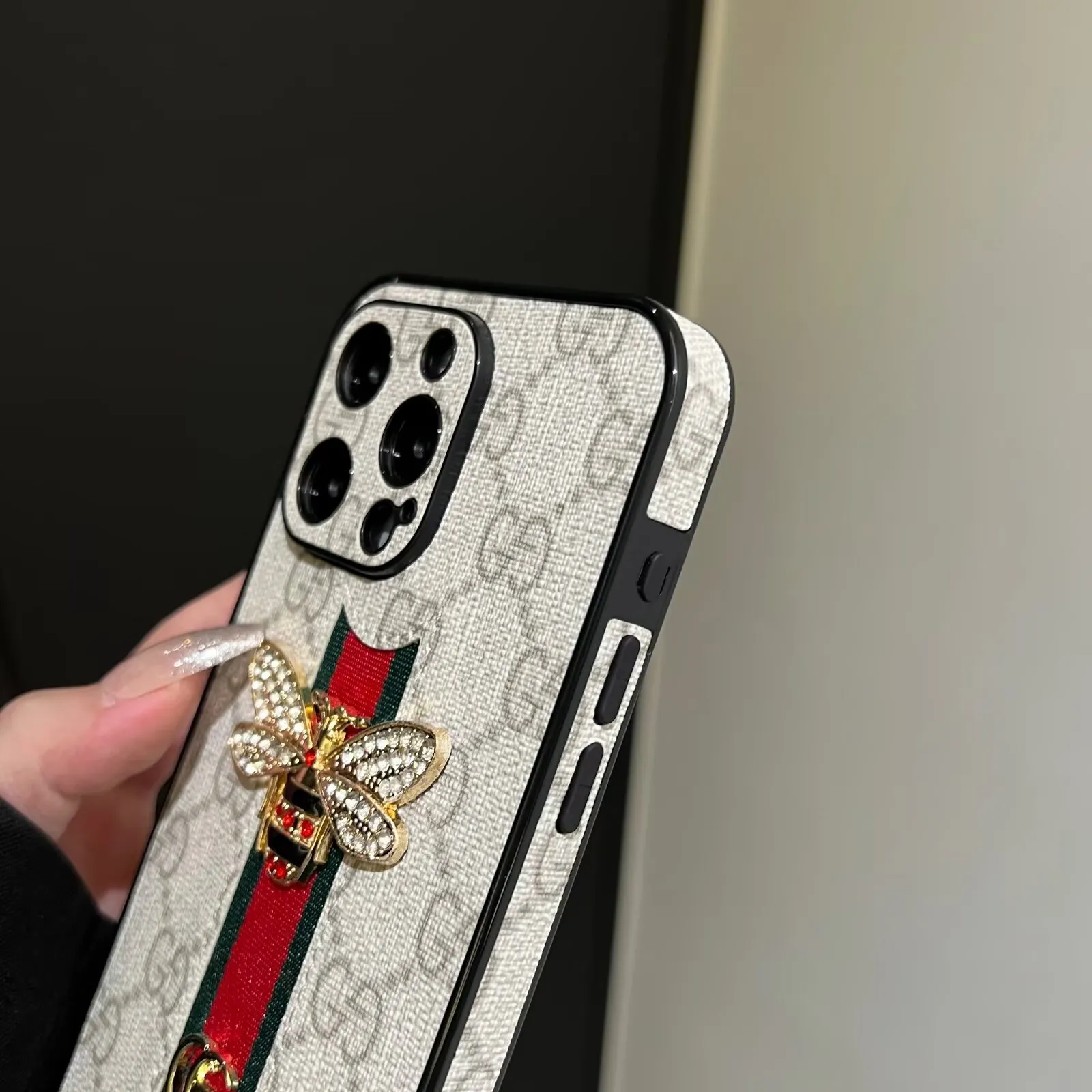 Gucci Bee Diamond Ophidia GG Leather New Apple iPhone Case