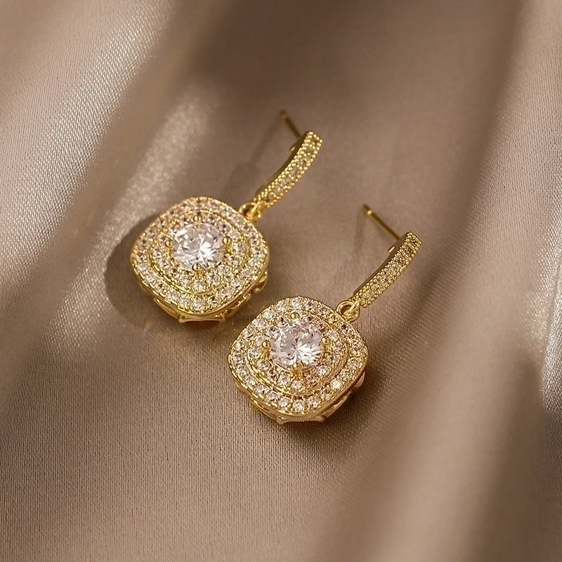 1 Pair Minimalist Square Inlay Stainless Steel Zircon Drop Earrings