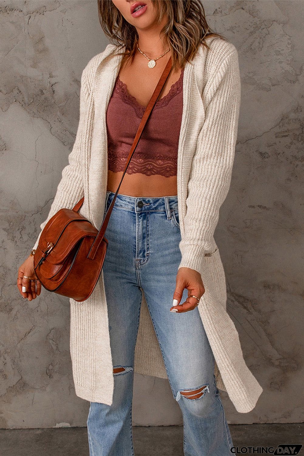 Open Front Hooded Cardigan
