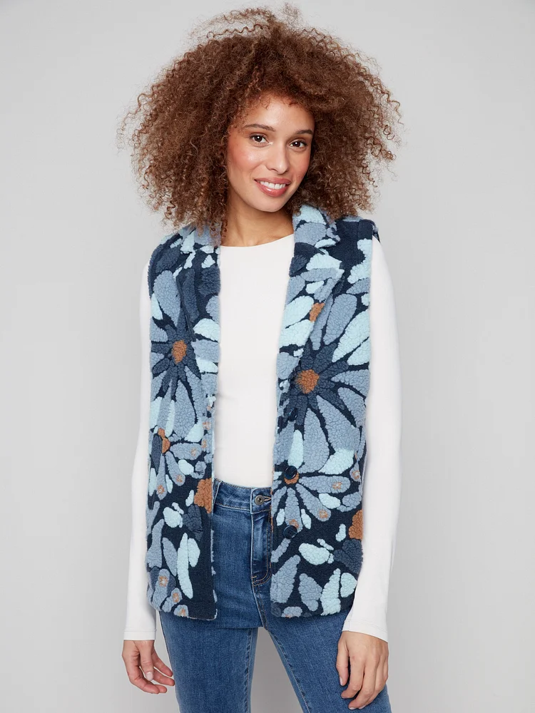 Floral Sherpa Fleece Vest - Oxford