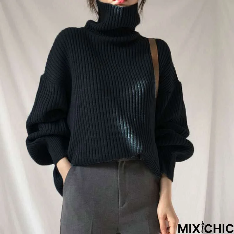 Chic Style Solid Color Turtleneck Lazy Leisure Long Sleeve Sweater