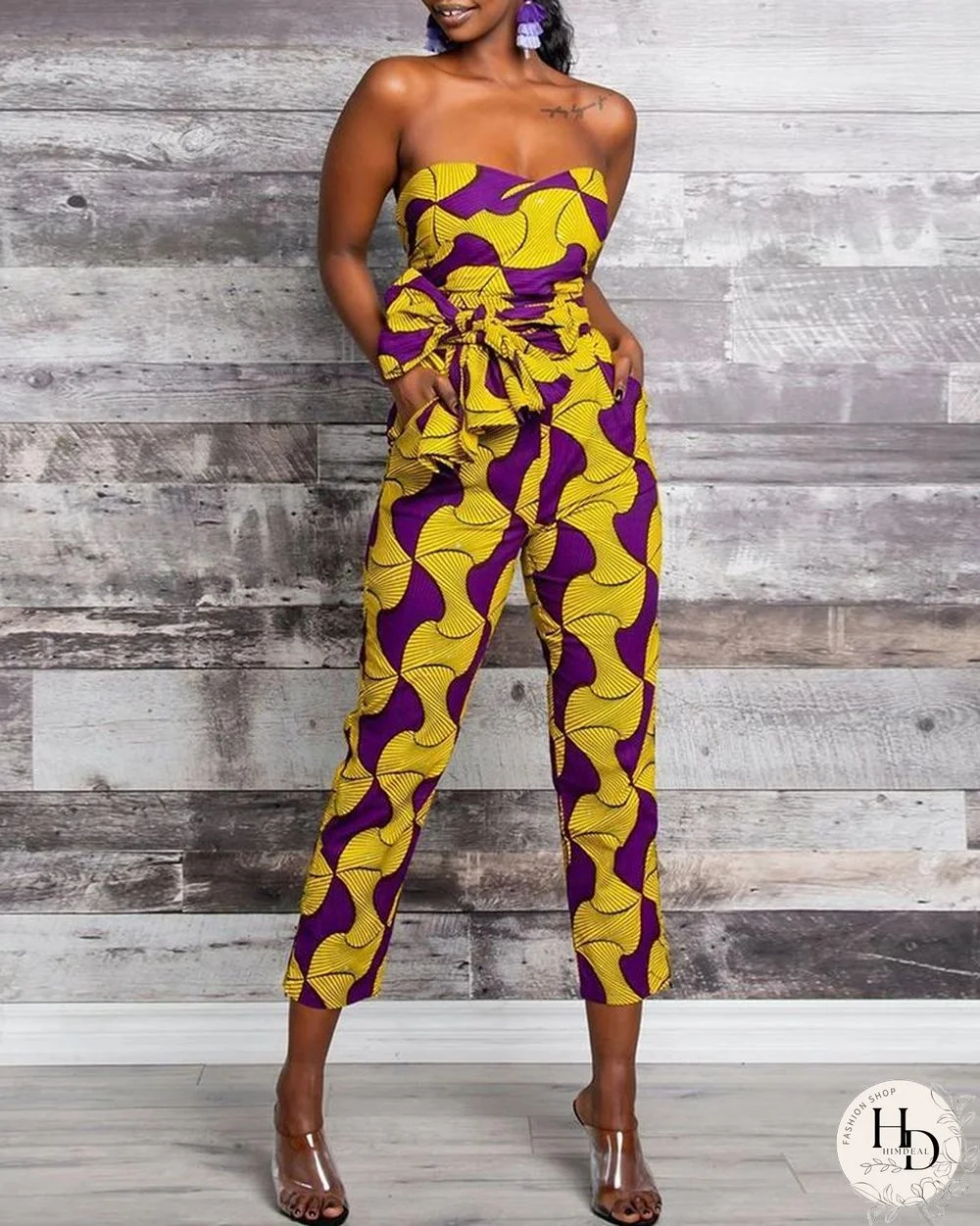 Dashiki Print Multi Wear-way Tight Waist Jumpsuit P11213