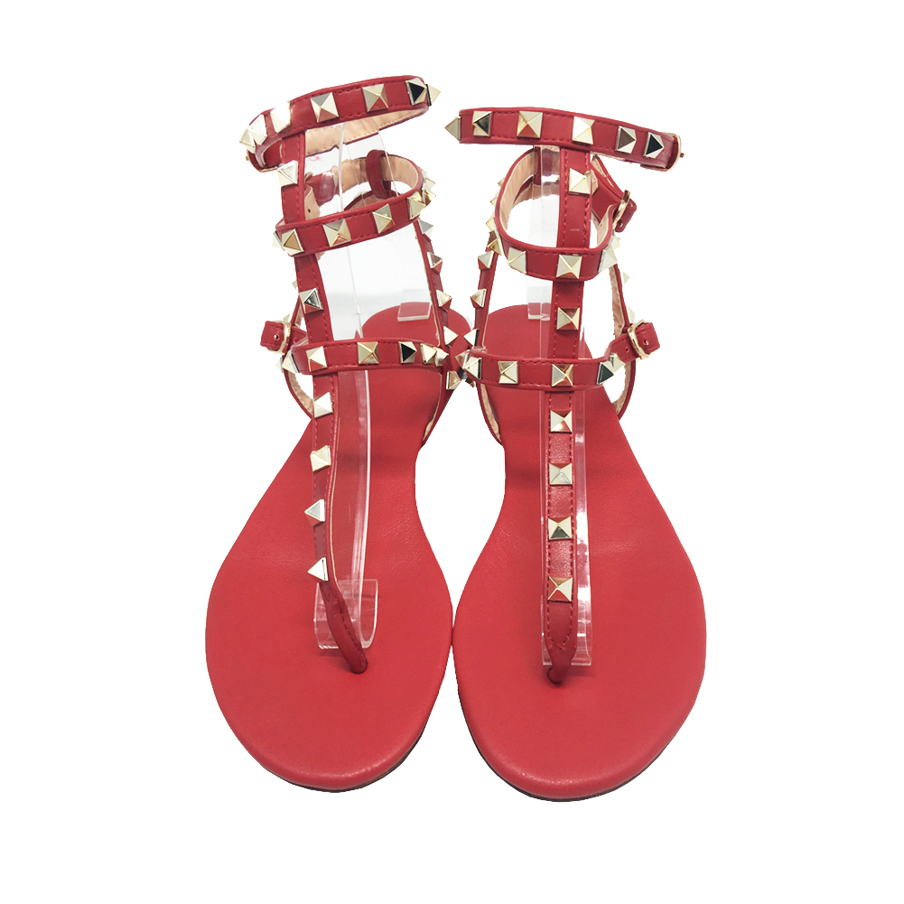 Women's Studded  T-Strap Strappy  Thong  Flats Sandals-vocosishoes