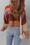 Women's Cropped Colorblock Drop Shoulder Chunky Knitted Sweater