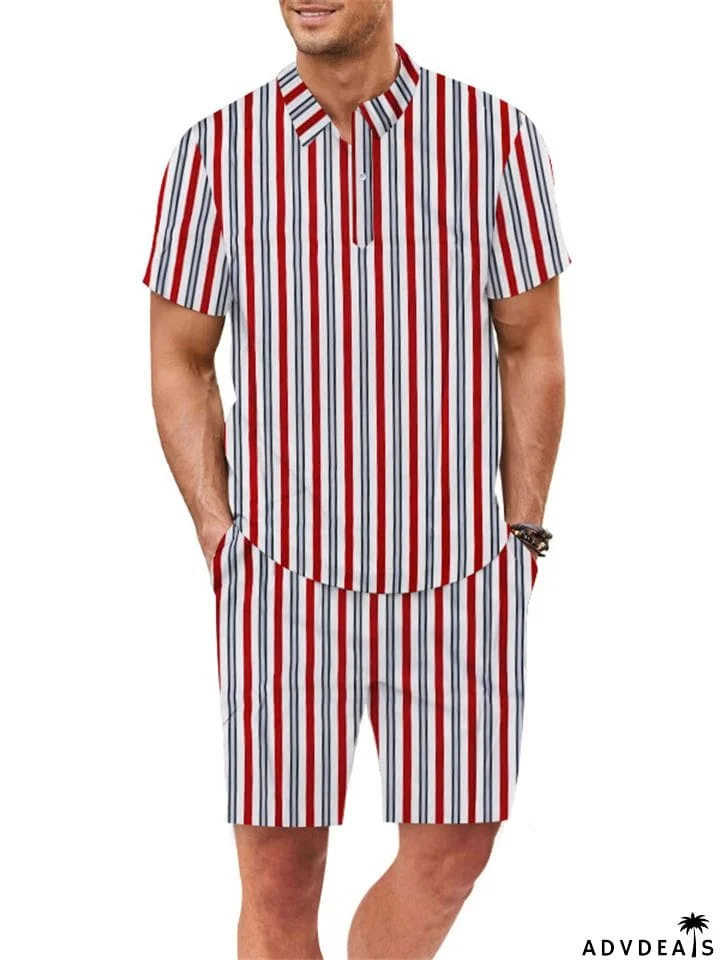 Stylish Hawaiian Style Striped Men's 2 Pieces Vacation Sets