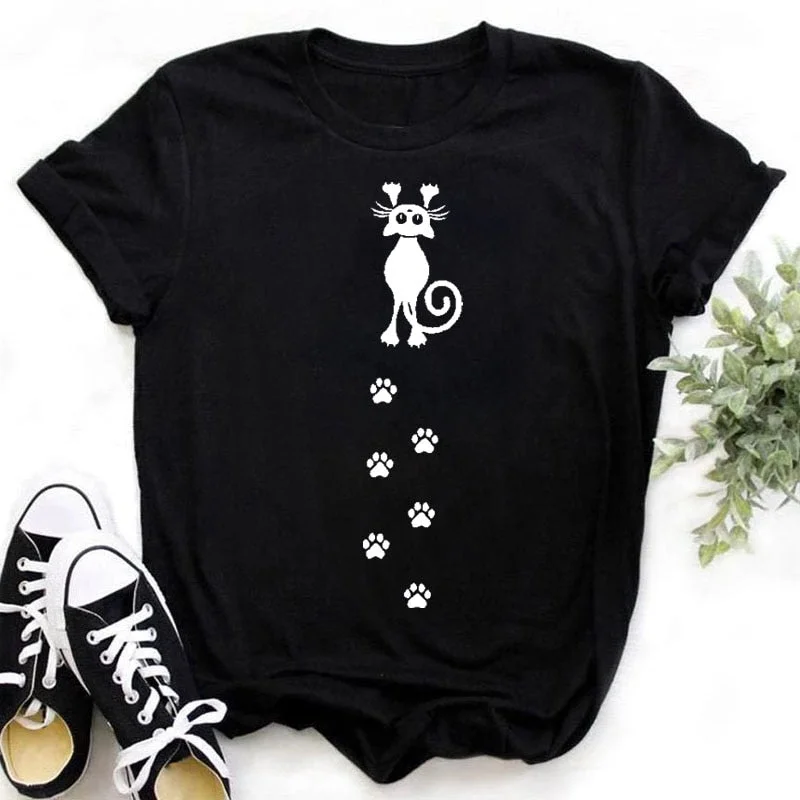 Cat MOM Women's Top Summer Fashion Short-sleeved Cat and Dog Paw Print Girl T-shirt Female Y2K Clothes,Drop Ship