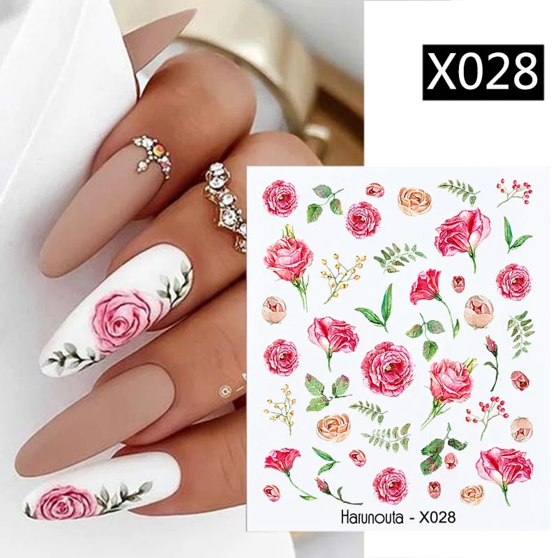 Harunouta Autumn Flowers Leaves Line Patter Nails Sticker Nail Art Decorations Decals Water Transfer Slider Foil Manicures Wraps-Nail Inspo