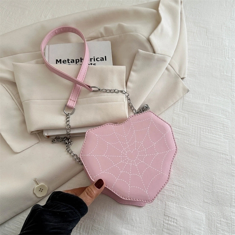 Halloween Women’s Medium Pu Leather Heart Shape Spider Web Streetwear Heart-shaped Zipper Underarm Bag