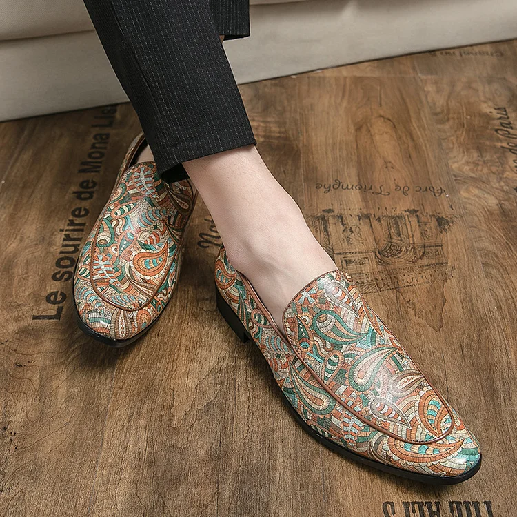 Casual PU Leather Tribal Pattern Slip-On Loafers Shoes