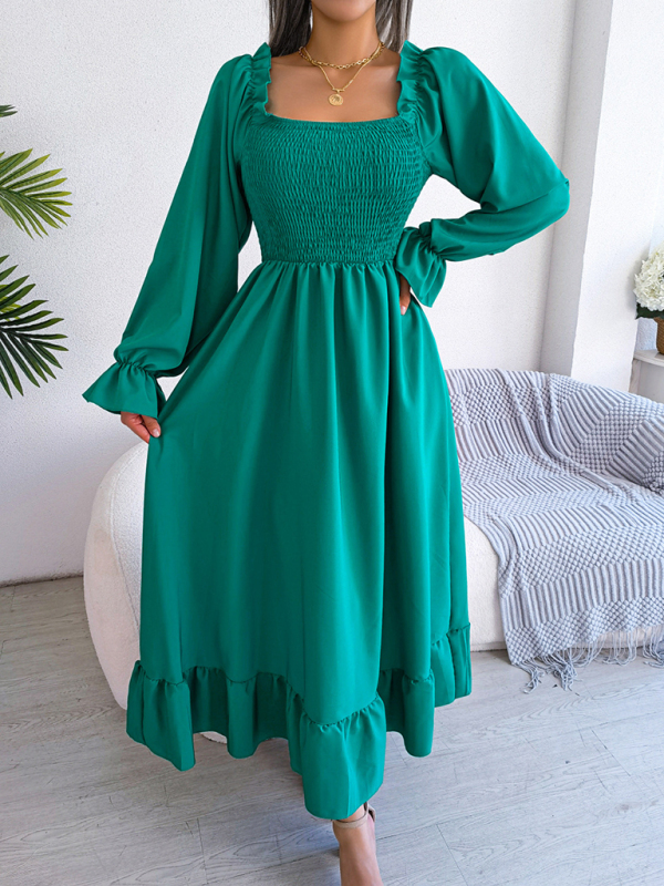 Mature Women Summer Fashion New Casual Square Neck Fit And Flare Skirt Maxi Dress
