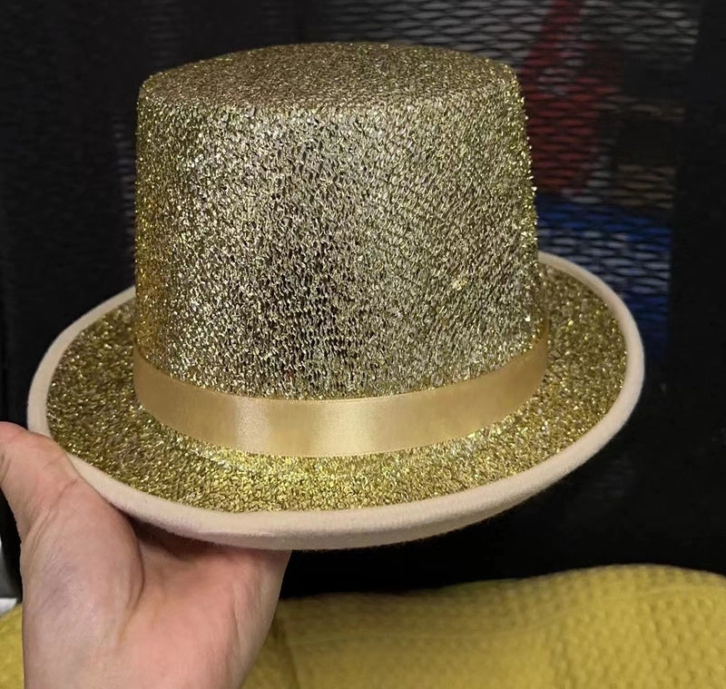 High Hat Retro British Gentleman Jazz Hat Magician Hat Performance Sequin Hat Rain Silk High Barrel Top Hat Non-woven Fabric