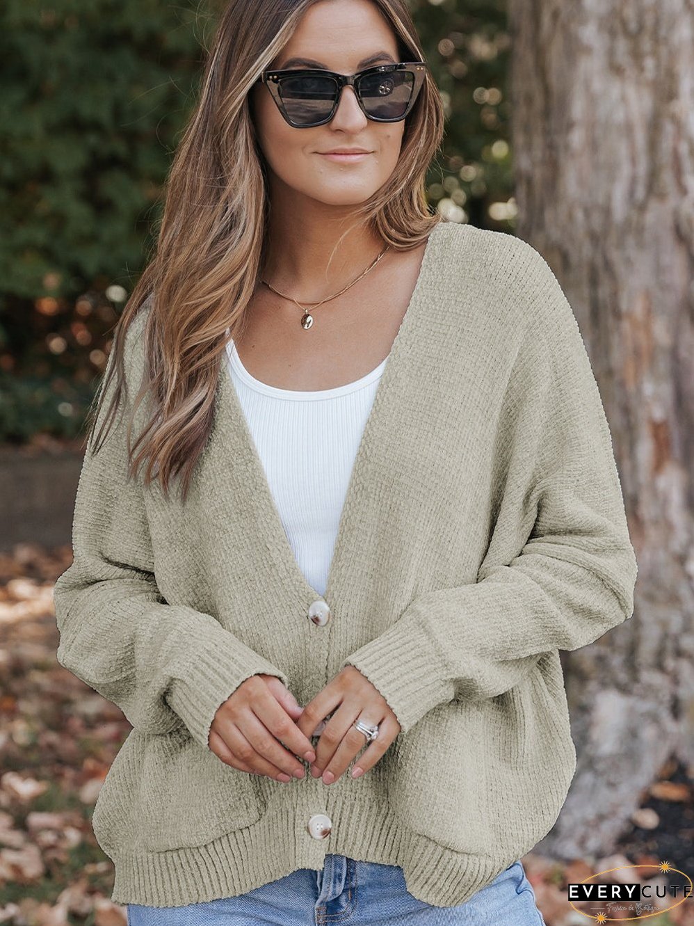 Solid Color Knit Cardigan