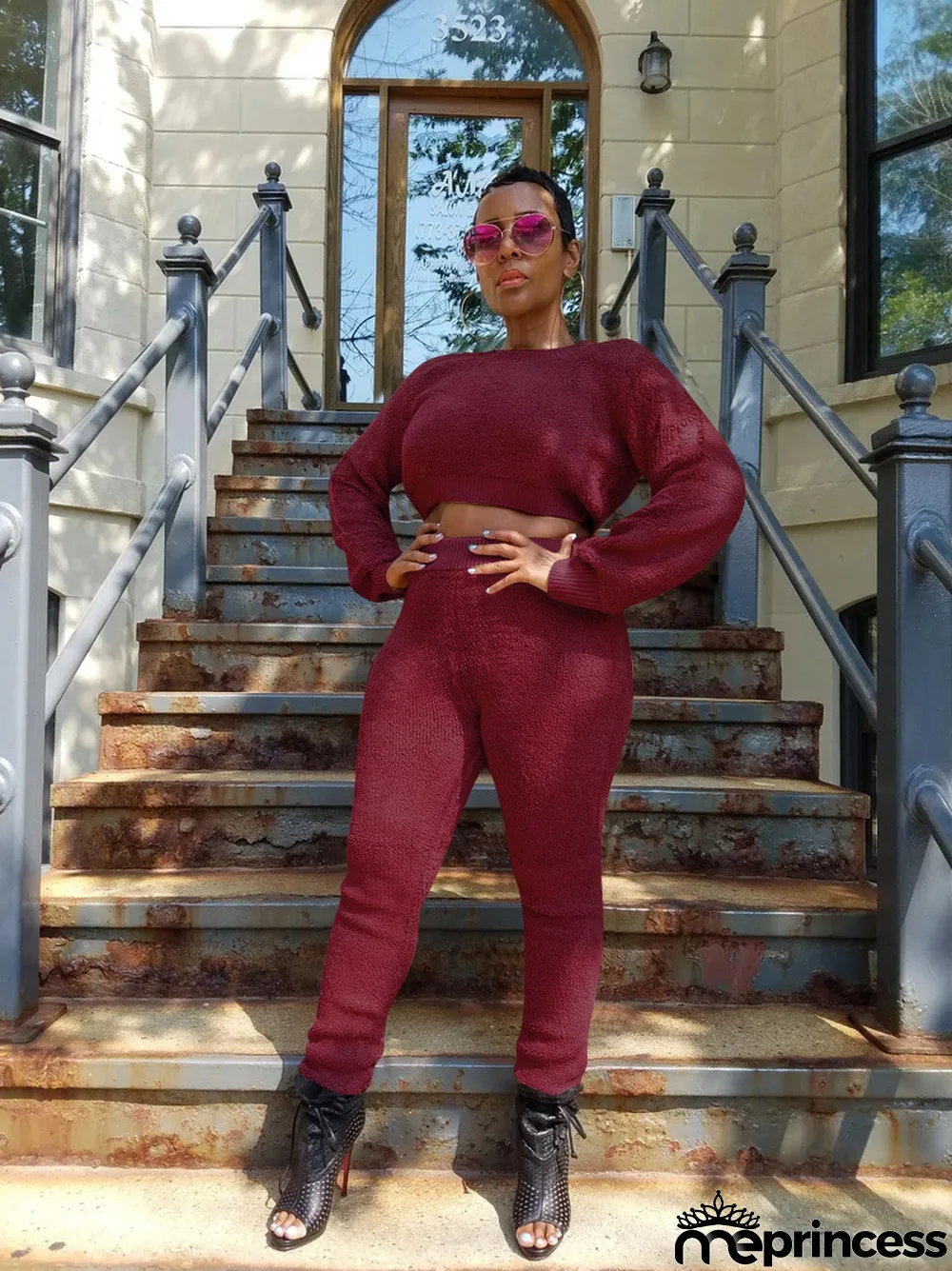 Solid Color Plush Long Sleeve Two Piece Suits