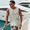 Men's Loose Comfortable Cotton Yacht Club Sleeveless T-Shirt Monaco Print Vest by Inlyline