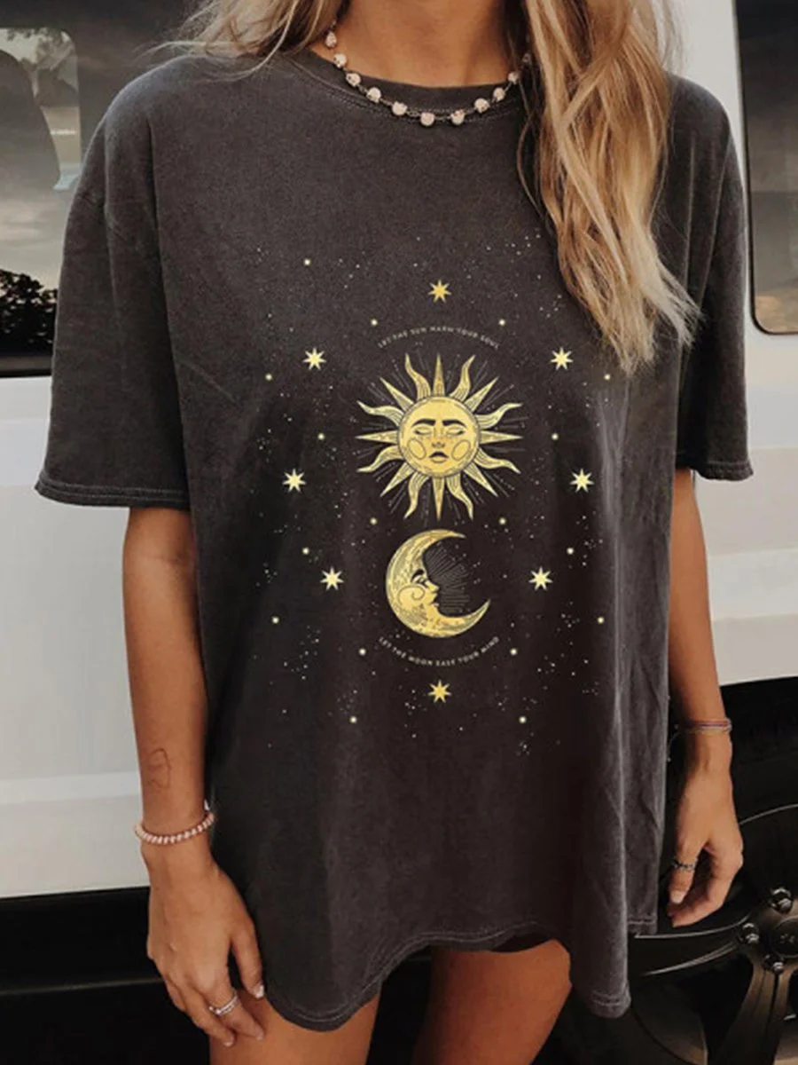 Sun Moon Star Print T-shirt