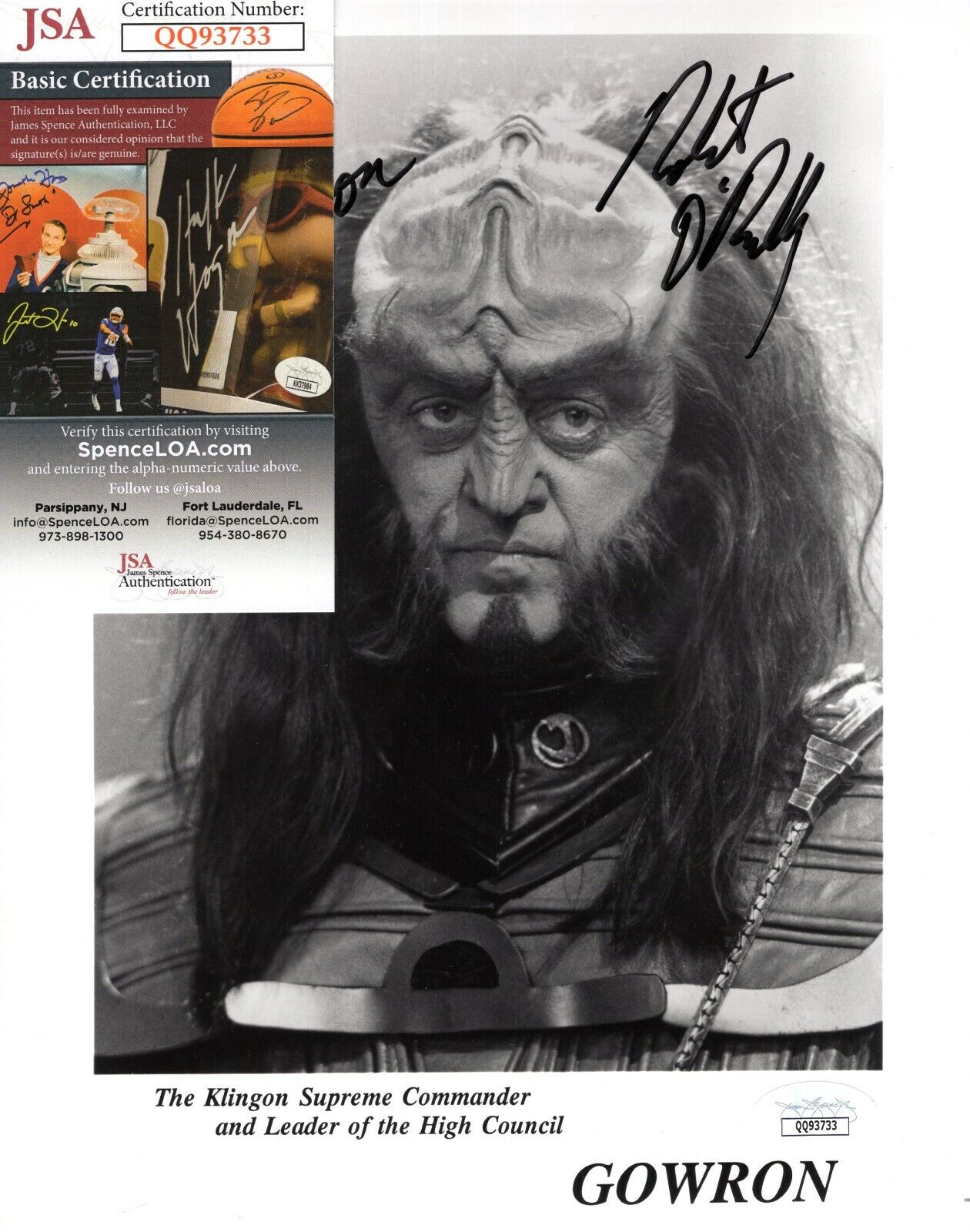 Robert O'Reilly Actor Gowron Star Trek Hand Signed Autograph 8x10 Photo Poster painting w/ JSA