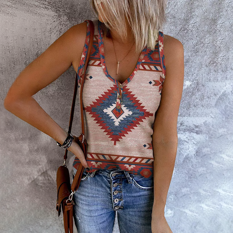  Western Print Sleeveless Tank Top Westsshops