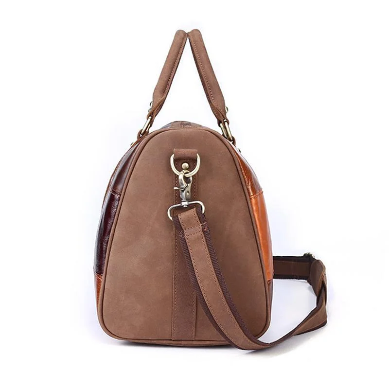 Unisex Leather Large Capacity Multicolor Patchwork Duffel Bags Travel Bag