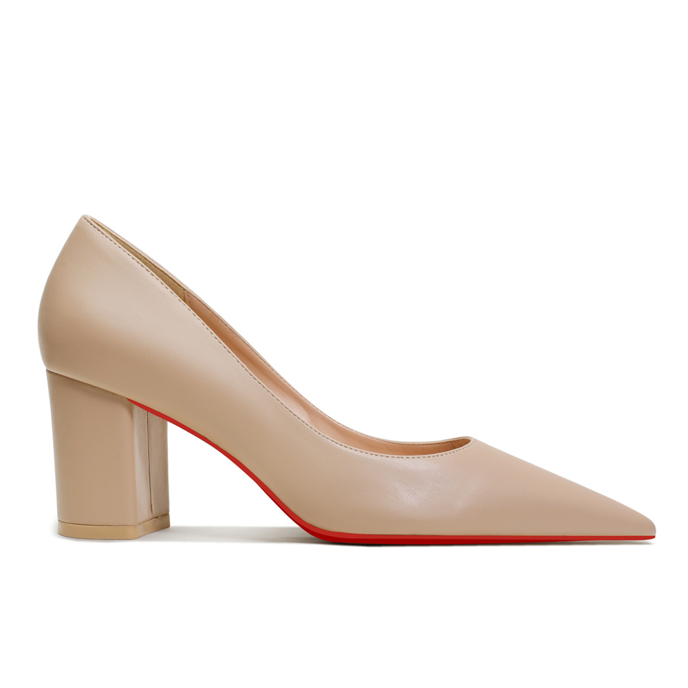 65mm Women Chunky Heels Red Bottom Shoes Comfortable Middle Block Heel Pumps Matte-MERUMOTE