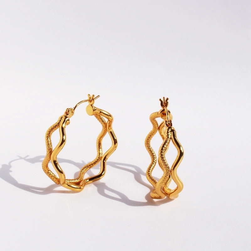 1 Pair Exaggerated Cool Style Waves Layered Plating Brass 24K Gold Plated Earrings